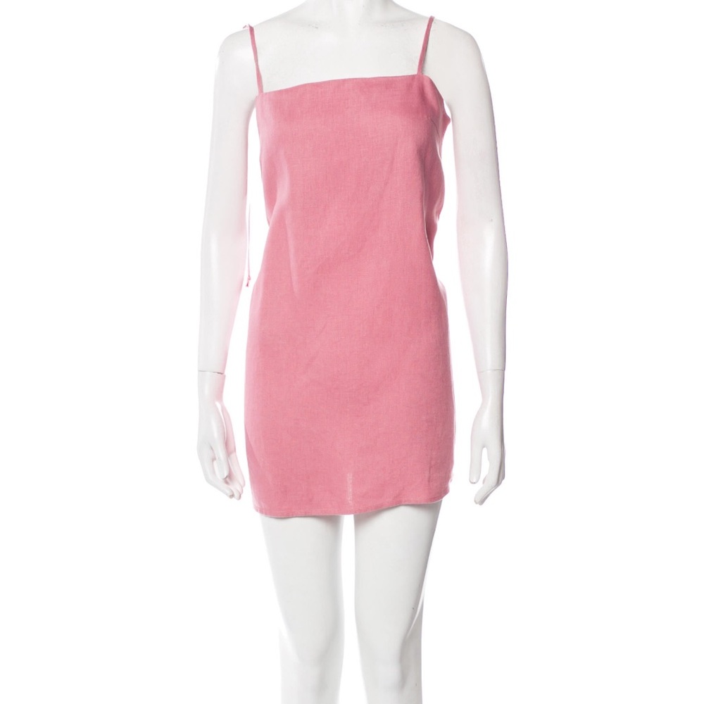 Pink Spaghetti Strap Linen Mini Dress